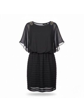 Xscape Womens Black Short Dress Beaded Shoulders Size 14W